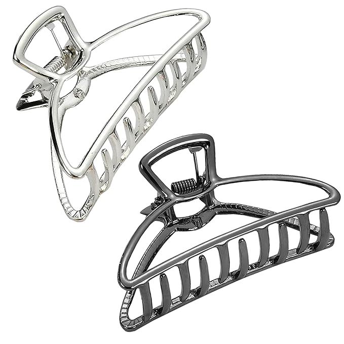 HH&LL Hair Clips, 2pcs Metal Hair Claw Barrette Clamp Jaw for Women (Black+Silver) | Amazon (US)