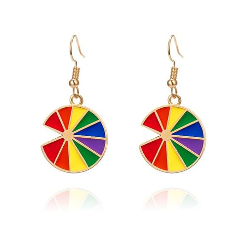MALOYANVE Rainbow LGBT Pride Earrings for Women Unique Enamel Colorful Rainbow Shaped Earrings Dangle Gay and Lesbian Earrings for Jewelry Gifts (Round Rainbow) | Amazon (US)