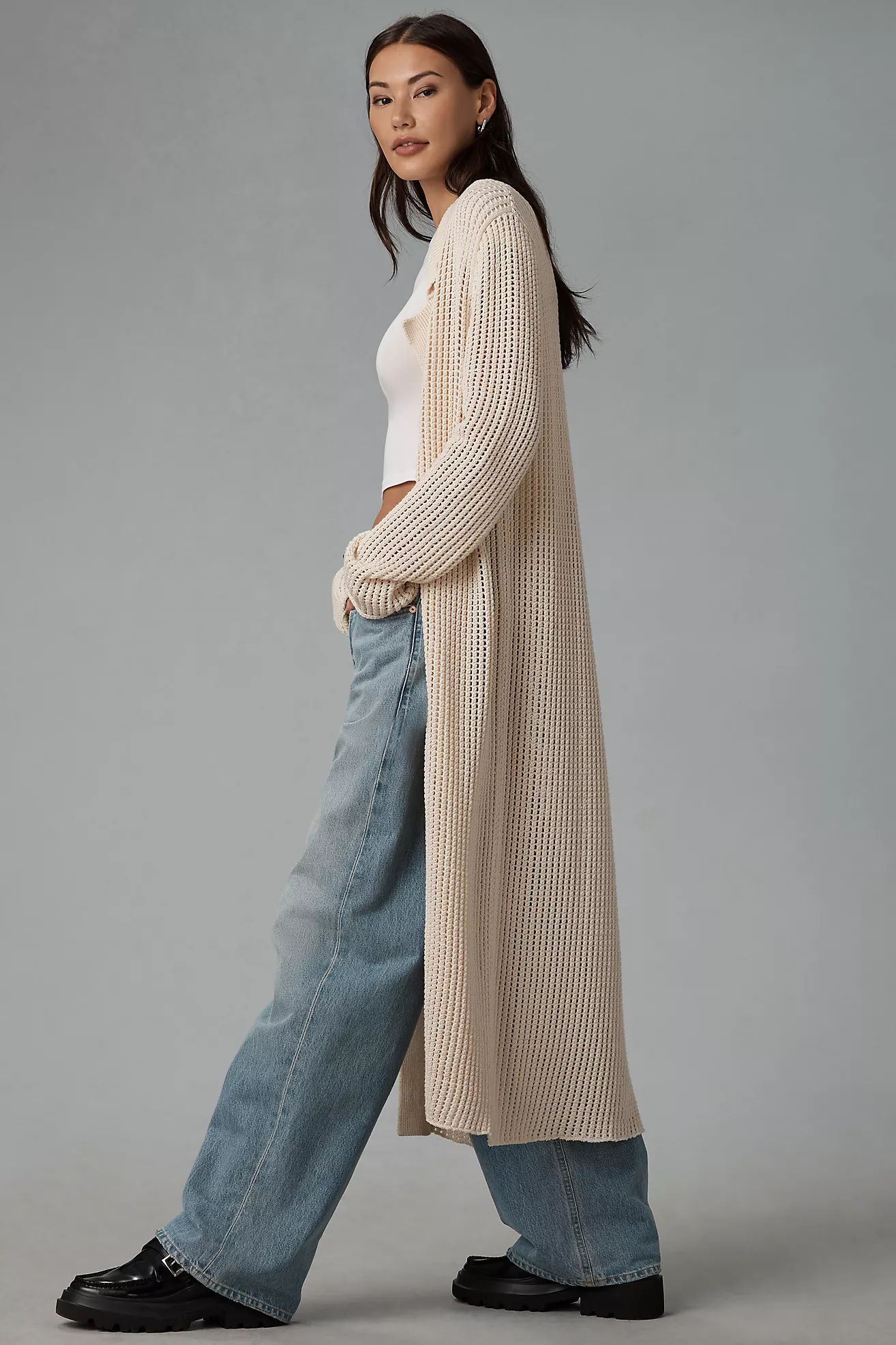 Pilcro Long-Sleeve Open-Stitch Duster Sweater | Anthropologie (US)