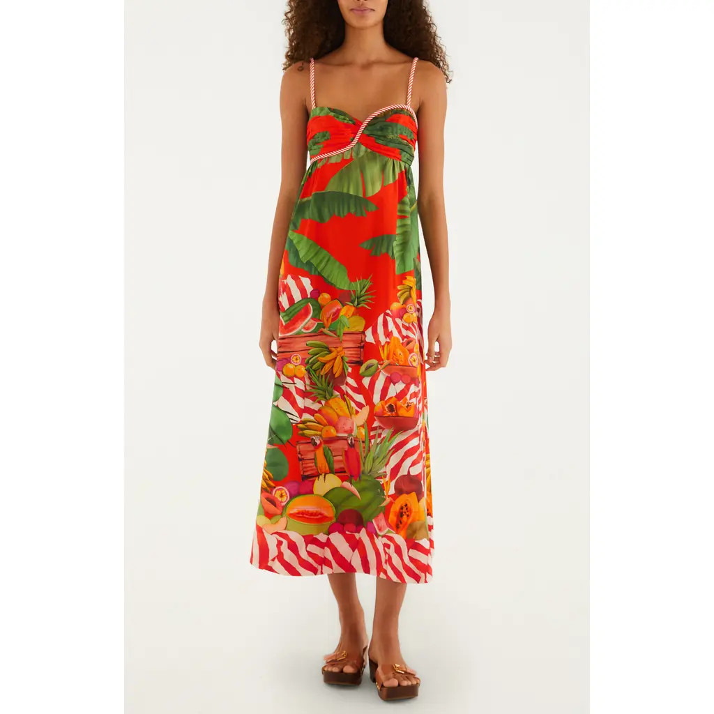 FARM Rio Fruit Trolley Midi Dress in Fruit Trolley Red at Nordstrom, Size X-Large | Nordstrom