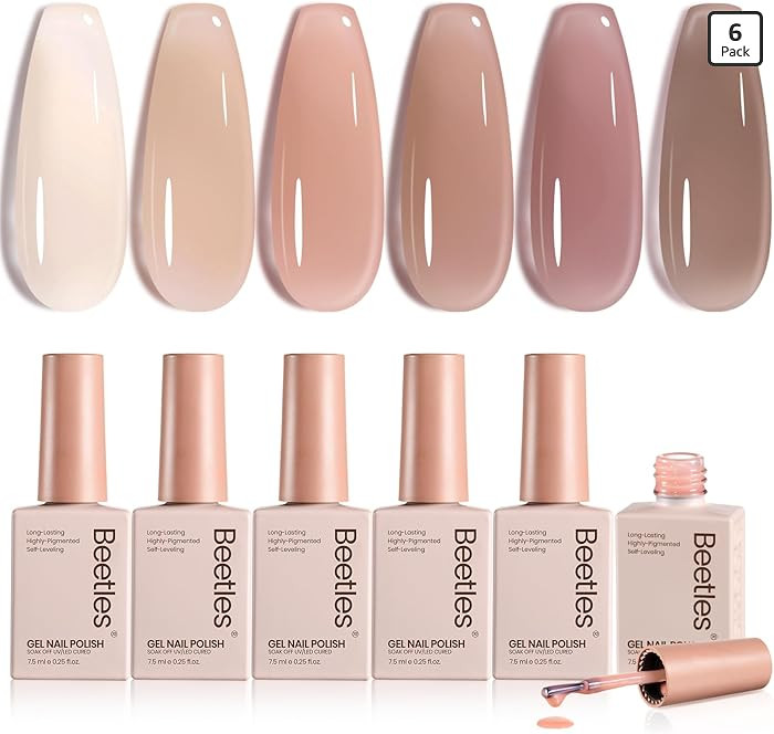 Beetles Nude Gel Nail Polish Set - 6 Colors Neutral Nude Jelly Gel Nail Polish Kit Sheer Transpar... | Amazon (US)