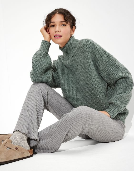 AE Oversized Balloon-Sleeve Mock Neck Sweater | American Eagle Outfitters (US & CA)