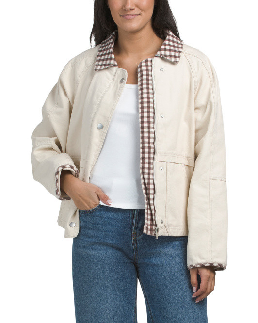 Jacket With Contrast Gingham Collar | TJ Maxx