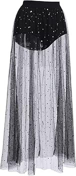 Odizli Women's Sexy 2 in 1 Sheer Mesh Shorts High Waist Glitter Sequins Star Skirt | Amazon (UK)