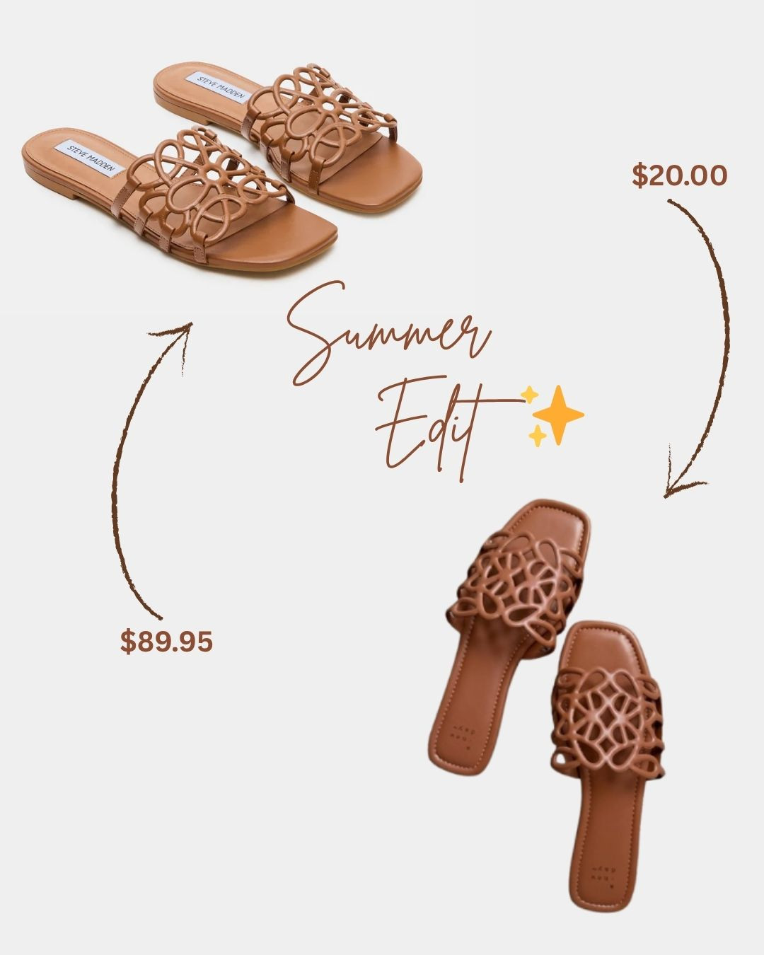 Summer edit, but make it luxe ✨
Same vibe, two price points—because style doesn’t have to break the bank.

Which one are you picking: $20 steal or $89.95 splurge? 👀

#summerstyle #affordableluxury #amazonfinds #ltkstyle #sandalszn @Steve Madden US 
@Target 

#LTKdayinmylife #LTKMothersDay #LTKgrwm