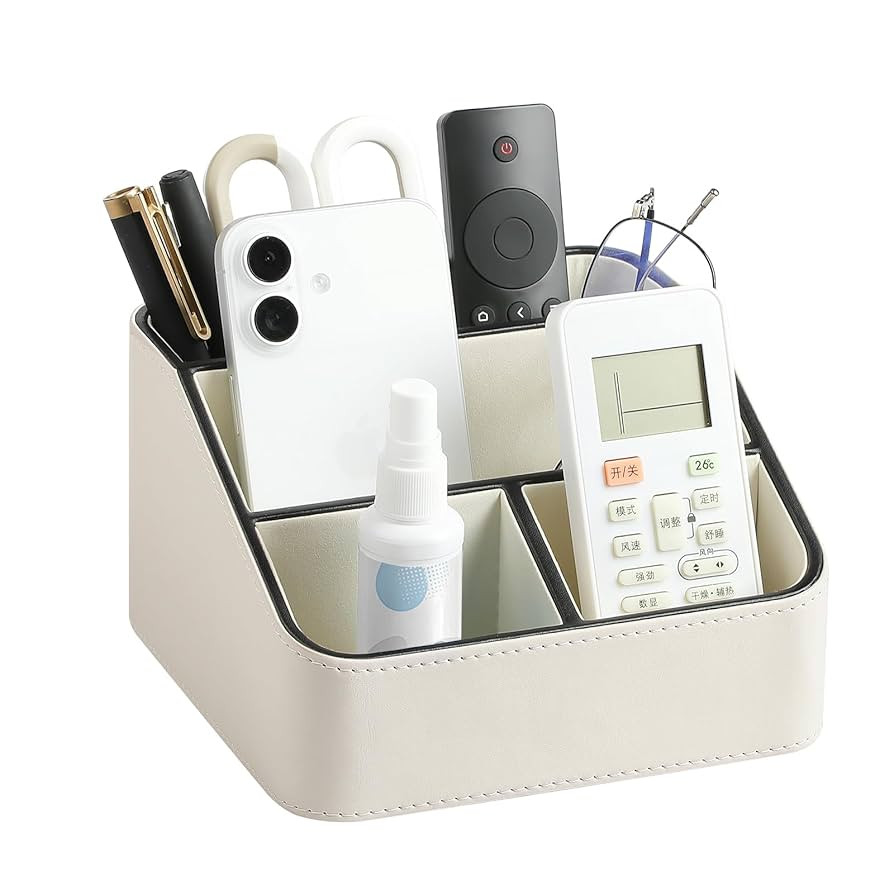 Remote Control Holder, PU Leather Small Desk Organizer Stylish Cute Desktop Organizer for Home Of... | Amazon (US)