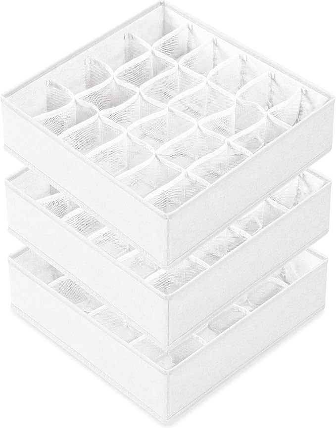 Criusia 3 Pack Sock Underwear Drawer Organizer Dividers, 64 Cell Fabric Foldable Cabinet Closet O... | Amazon (US)