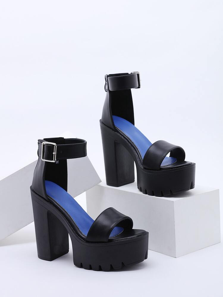 Zipper Back Chunky Heeled Sandals | SHEIN