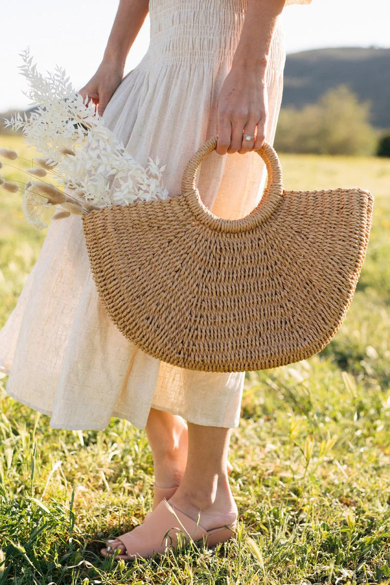 Elle Half Moon Straw Tote | Morning Lavender