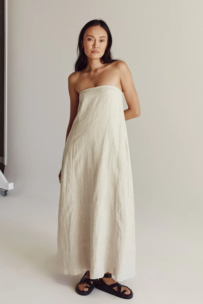 KARNEY NATURAL LINEN STRAPLESS DRESS | DISSH