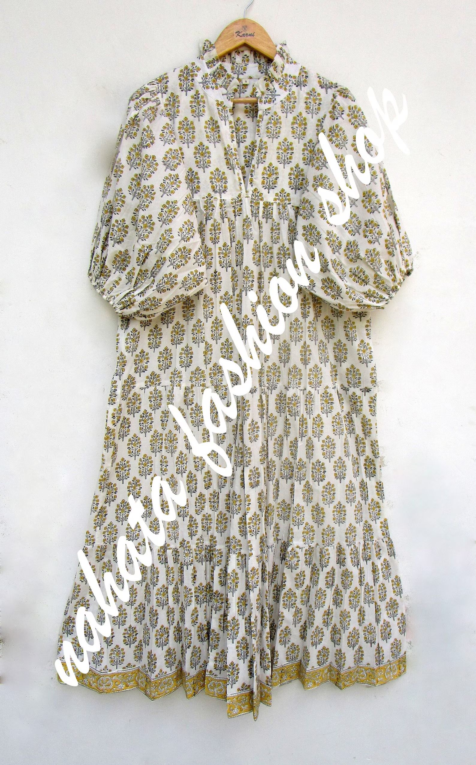yellow flower printed long maxi dress - v neckline maxi dress - 34th sleeve boho maxi dress | Etsy (US)
