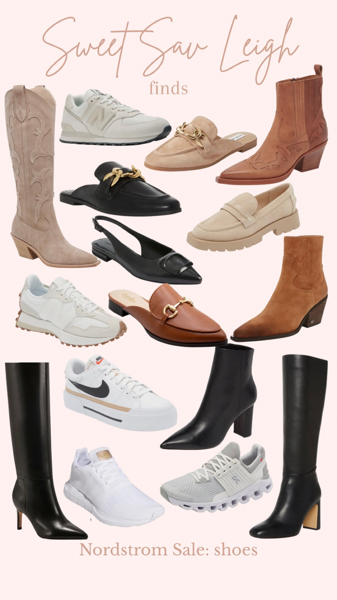 Nordstrom anniversary sale: shoes | white sneakers, new balance, loafers, knee high boots, heeled boots, mules, booties, western boots,
Cowboy boots 

#LTKSeasonal #LTKFind #LTKxNSale