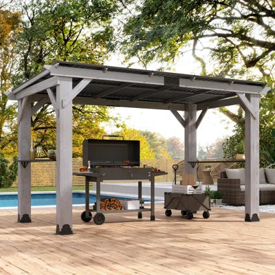 12.5'x6.5' Solid Wood BBQ Grill Gazebo with Galvanized Steel Roof for Patio, Garden,Backyard | Wayfair North America