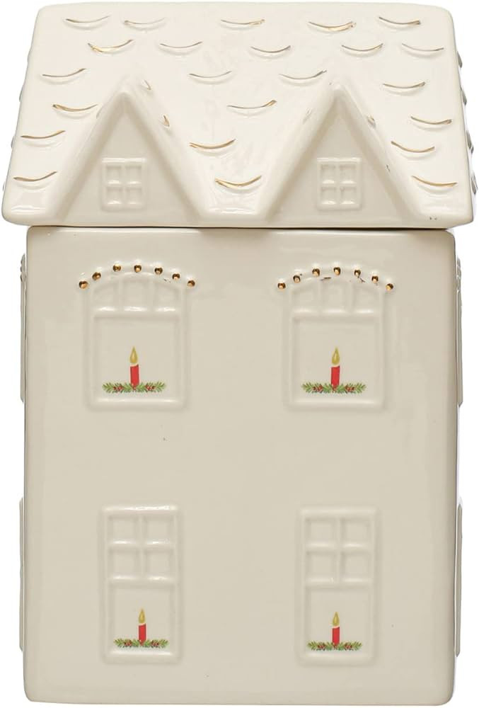 Creative Co-Op 5" L x 4-1/2"W x 7-1/4"H Hand-Painted Stoneware House Cookie Jar w/Gold Electropla... | Amazon (US)