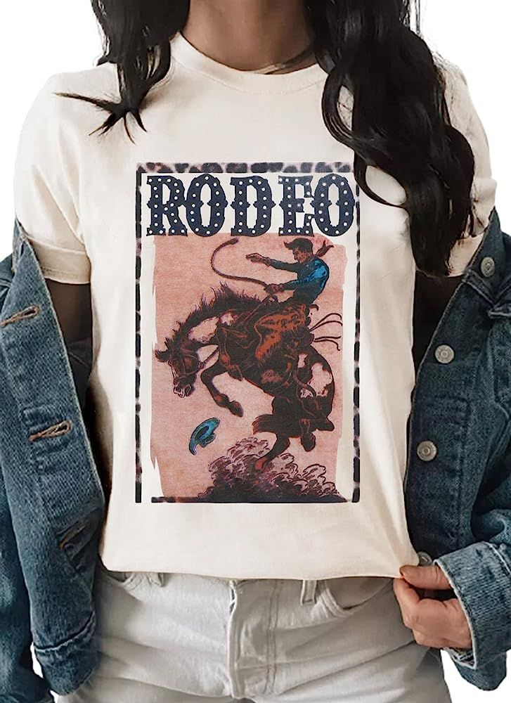 Womens Western Graphic Cowboys Shirts Rodeo Road Vintage Tees Casual Cowgirls Outfit Wild Soul Pr... | Amazon (US)