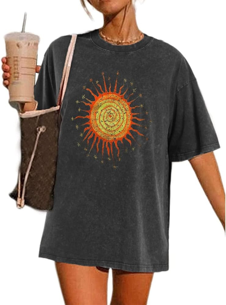 Vintage Oversized Sun Aesthetic Graphic Tees Distressed Band T Shirts for Women Boyfriend Baggy C... | Amazon (US)
