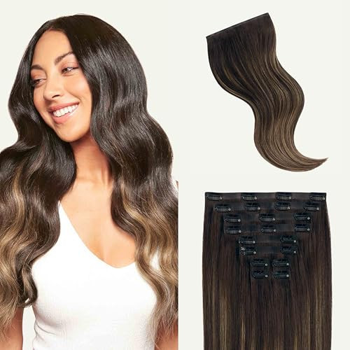 Luxy 100% Remy Human Hair - Seamless Clip-In Hair Extensions - Multi-Dimensional Color for Natural Blending, Adds Volume & Length 180 grams 20" Mocha Bronde Balayage | Amazon (US)