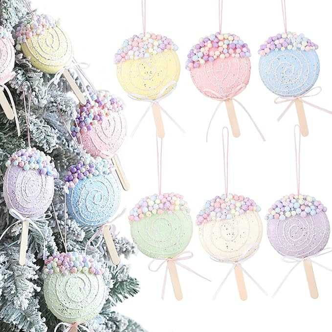 Colorful Macaron Lollipop Party Decorations - 6 Candy Gift Hanging Ornaments for Christmas, New Y... | Amazon (US)