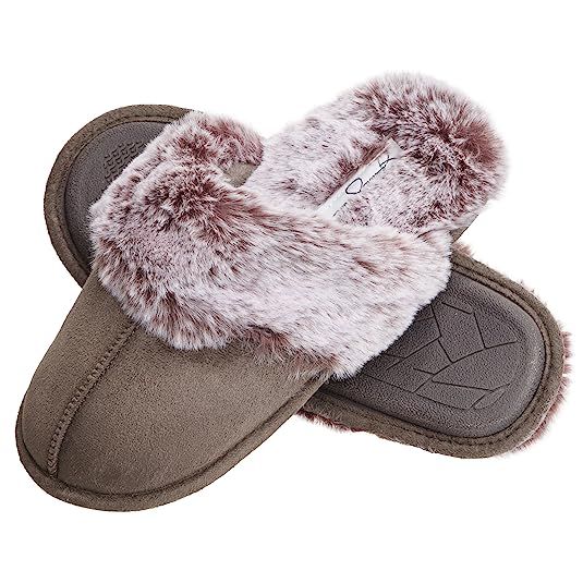 Jessica Simpson Comfy Faux Fur Womens House Slipper Scuff Memory Foam Slip On Anti-Skid Sole | Amazon (US)