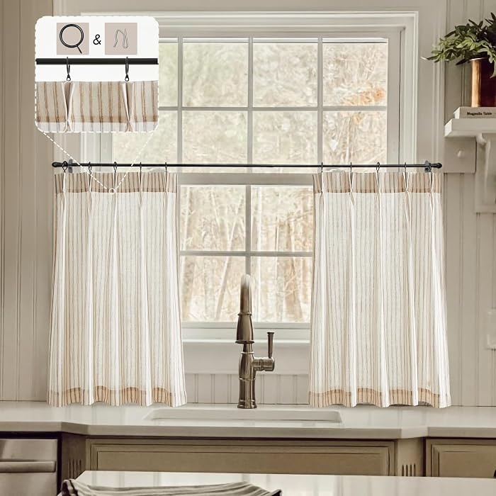 LIMON HOME Kitchen Curtains for Small Window,Cafe Curtains 24 Inch Length,Boho Striped Kitchen Pi... | Amazon (US)