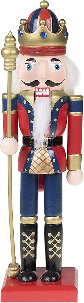 Merry Christmas Co. 10 Inch Traditional Wooden Nutcracker, Festive Holiday Tabletop Décor, Gold ... | Amazon (US)