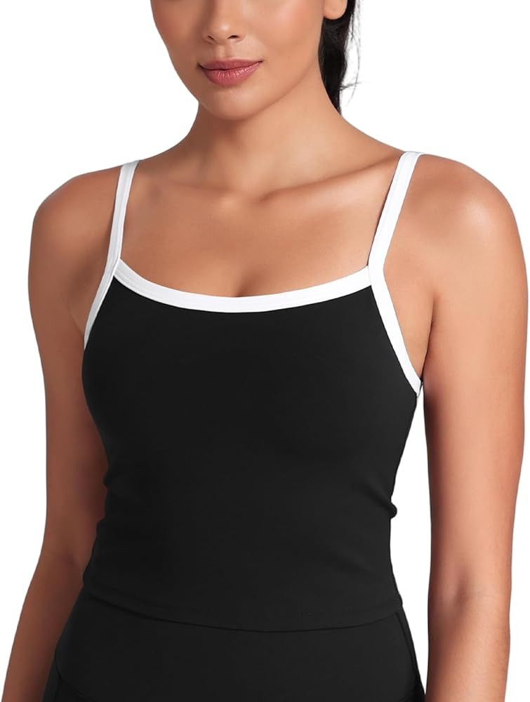 HeyNuts Vintage Color-Block Strappy Crop Tank Top for Womens, Cute Contrasting Trim Yoga Longline... | Amazon (US)