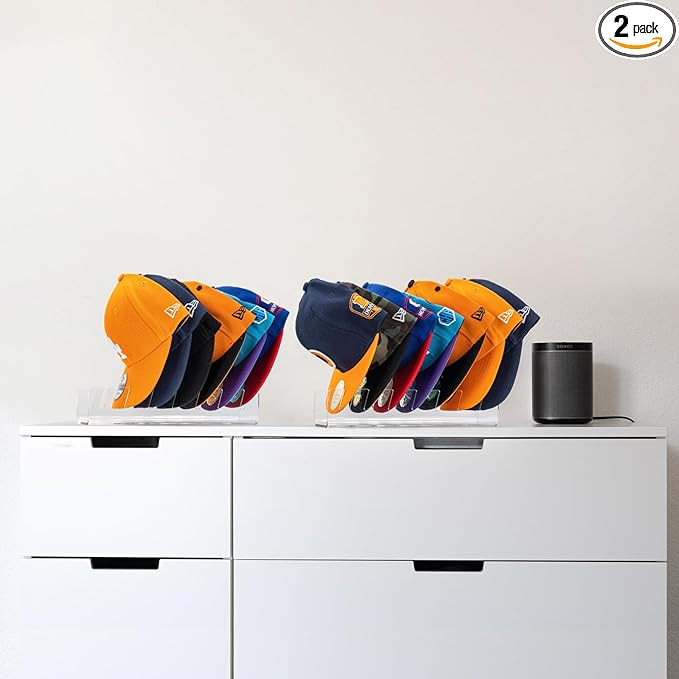 Hat Stand for Baseball Caps 2 Pack No Install - Acrylic Hat Holder Display and Organizer for 14 B... | Amazon (US)