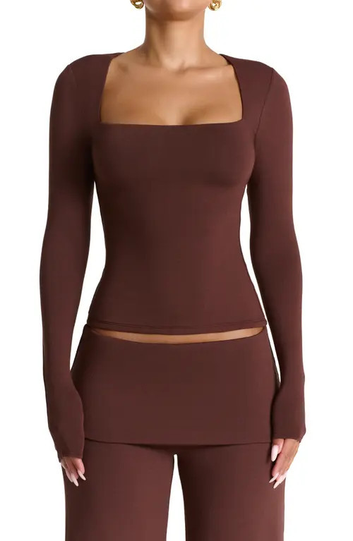 Naked Wardrobe Square Neck Crop Top in Chocolate at Nordstrom, Size Large | Nordstrom