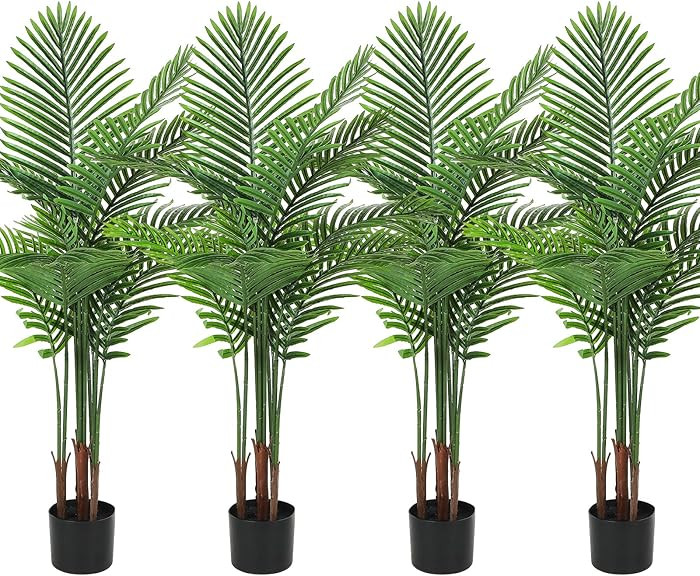 Jexine 4 Pack Artificial Palm Trees 4Ft, Fake Plants Fake Trees Artificial Areca Palm Plants for ... | Amazon (US)