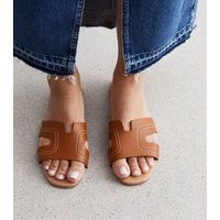 Tan Leather-Look Sliders New Look Vegan | New Look (UK)
