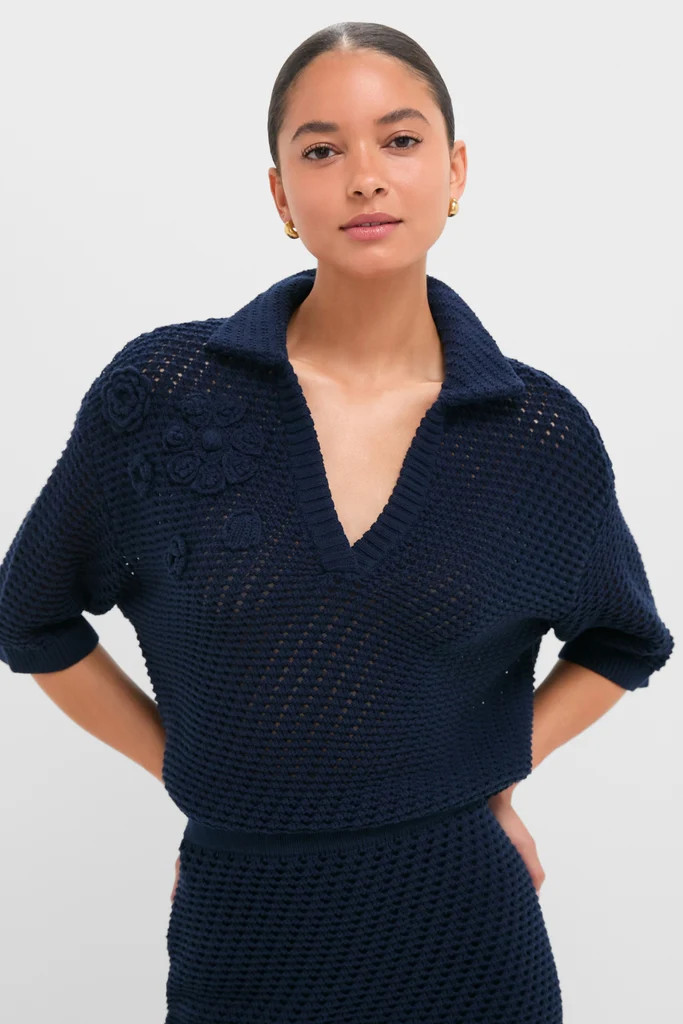 Navy Crochet Penny Polo | Tuckernuck (US)