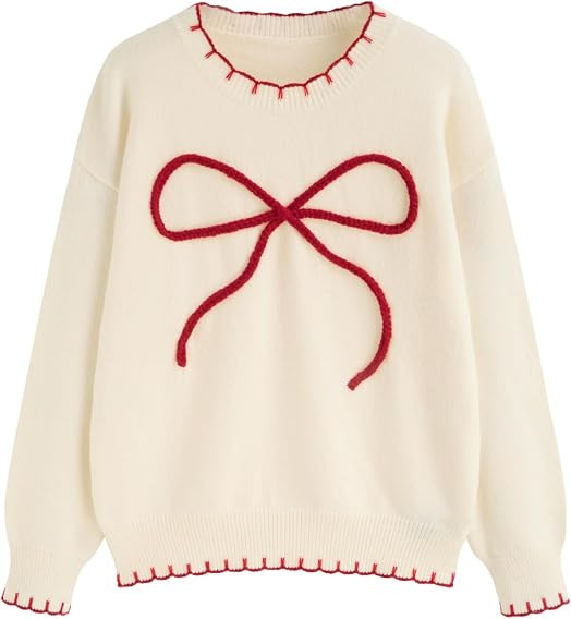 CIDER Women's Bow Knit Sweater Crewneck Pullover Casual Trendy Tops | Amazon (US)