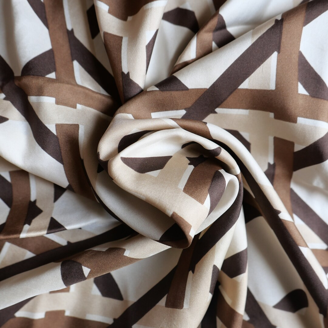 Vintage Geometrical Earthy 80s Square Scarf Beige Brown Pastel Tones French Pure Cottage Core One... | Etsy (US)