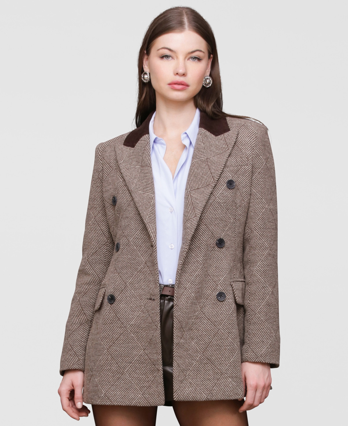 Avec Les Filles Women's Double-Breasted Blazer Coat - Brown Basket | Macy's