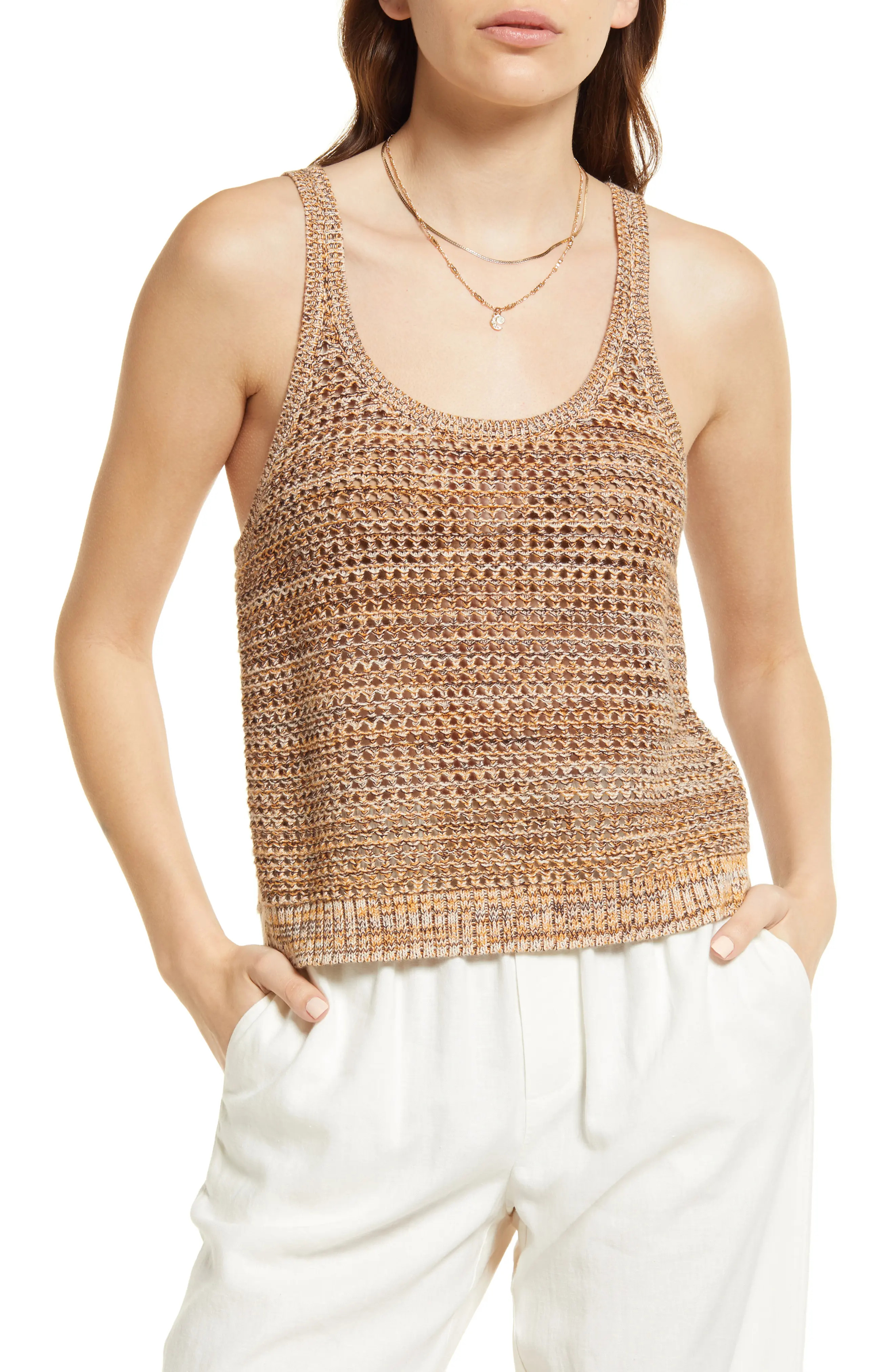 Treasure & Bond Crochet Knit Sweater Tank in Ivory Multi Spacedye at Nordstrom, Size Small | Nordstrom