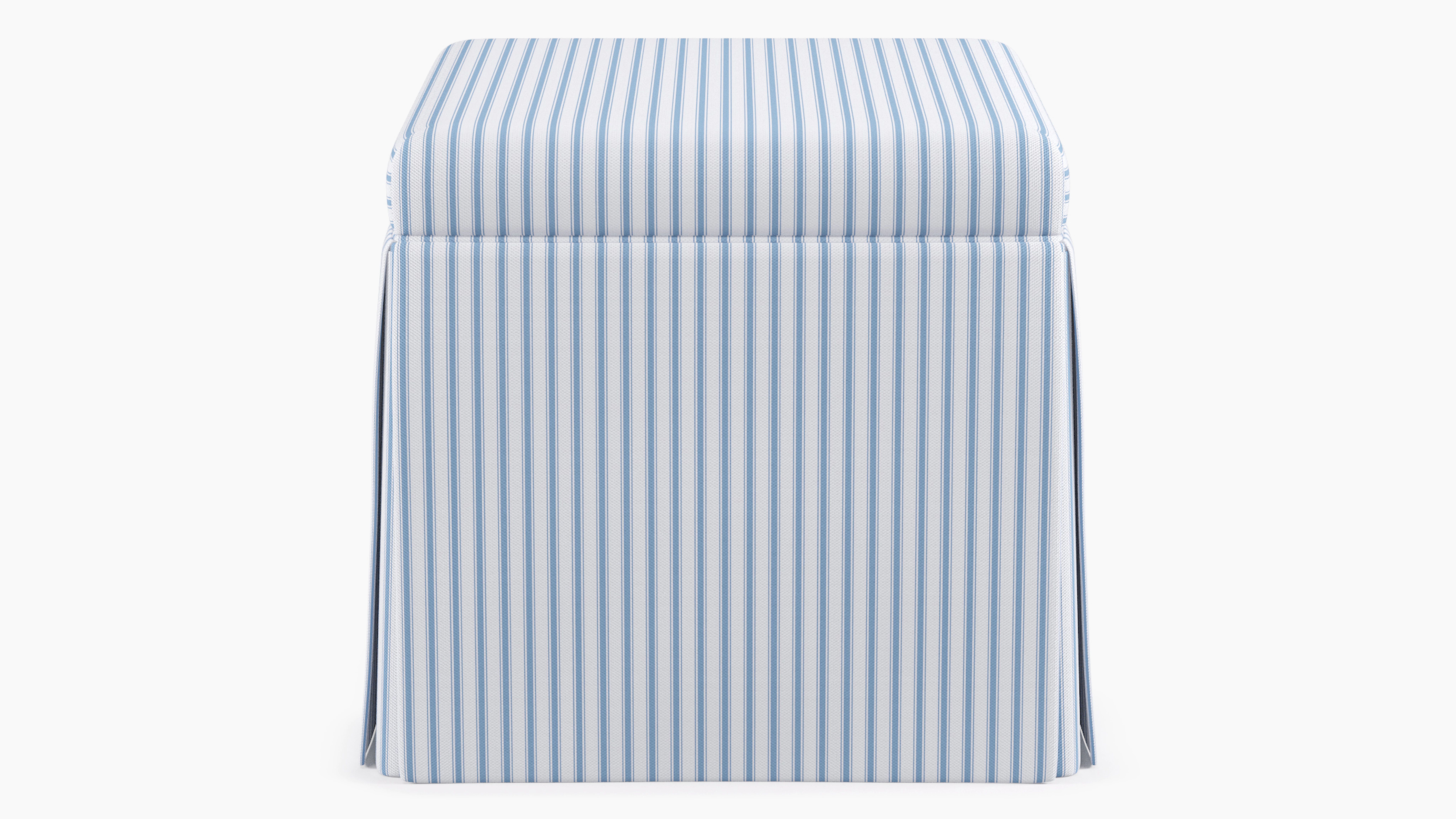 Skirted Storage Ottoman | Cornflower Classic Ticking Stripe | The Inside