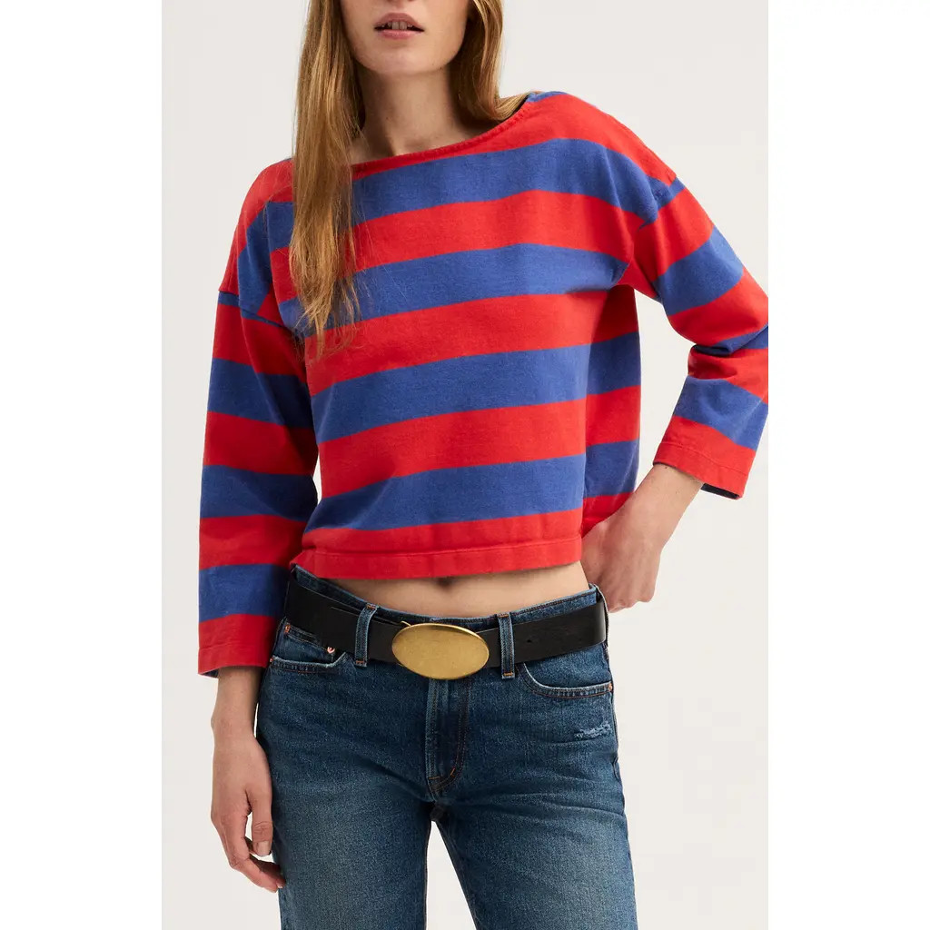 Madewell The Rugby Club Cotton Boat Neck Long Sleeve T-Shirt in Bold Even Stripe at Nordstrom, Size Medium | Nordstrom