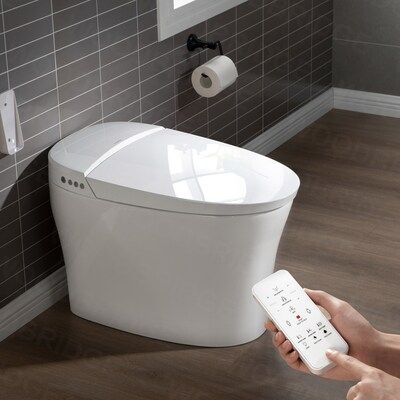 Woodbridge White Touchless Flush Elongated Custom Height Smart WaterSense Toilet 12-in Rough-In S... | Lowe's