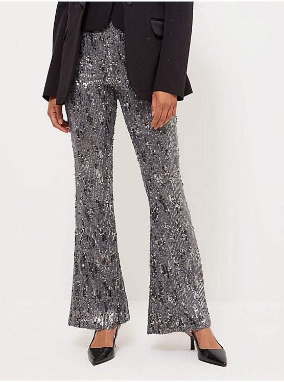 Charcoal Grey Sequin Embellished Kick Flare Trousers | George