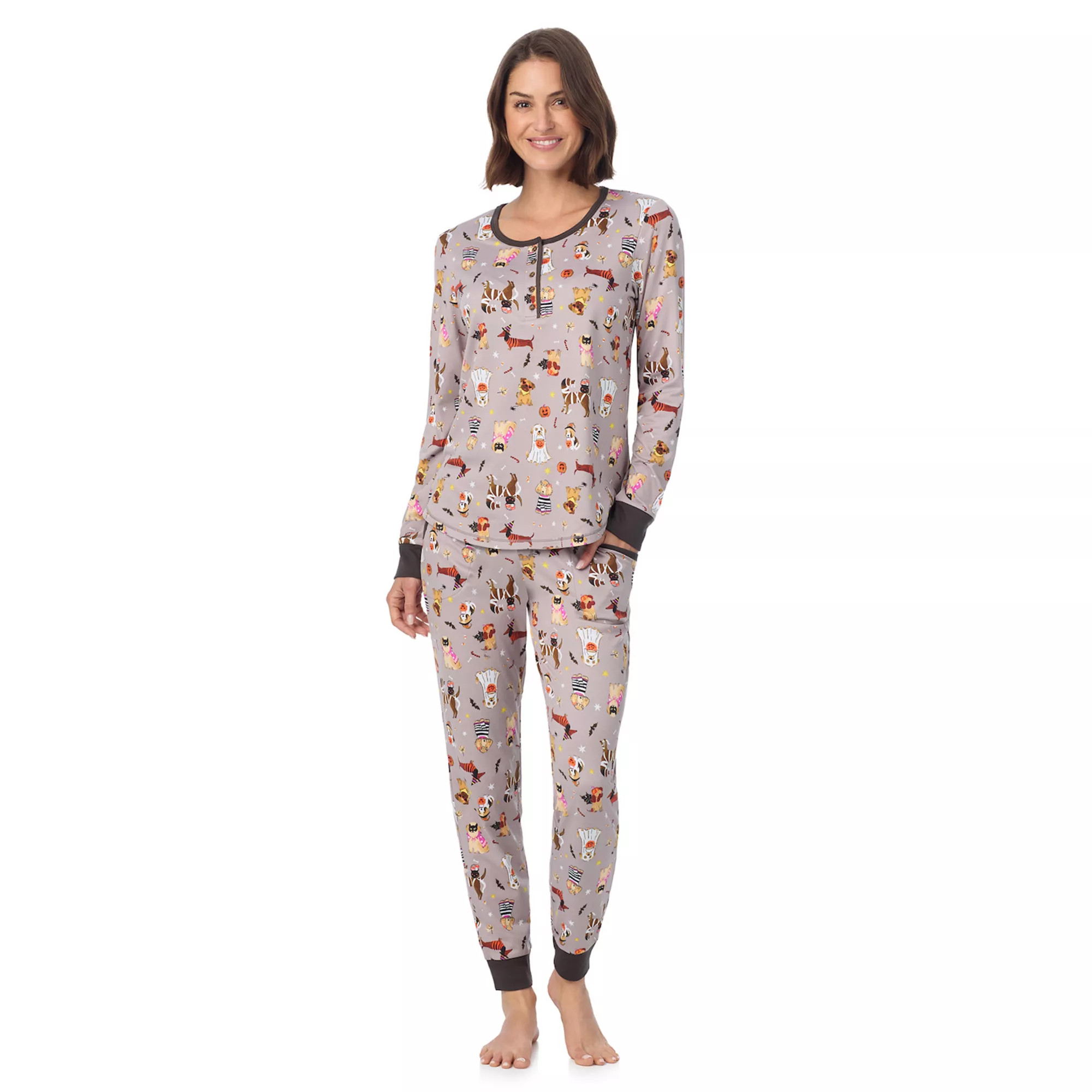 Women's Tall Cuddl Duds® Halloween Cozy Long Sleeve Henley Pajama Top & Pajama Joggers Set | Kohl's