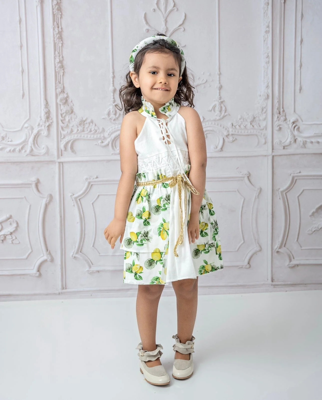 Amalfi Lemon Print Linen Fabric Headband | petite maison kids