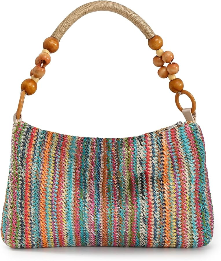 Straw Beach Bag for Women Shoulder Bag Straw Purse, Women Summer Handbag | Amazon (US)