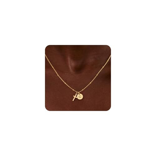 Turandoss Mothers Day Gifts for Mom Daughter, Dainty 14K Gold Plated Disc Initial A-Z Cross Penda... | Amazon (US)