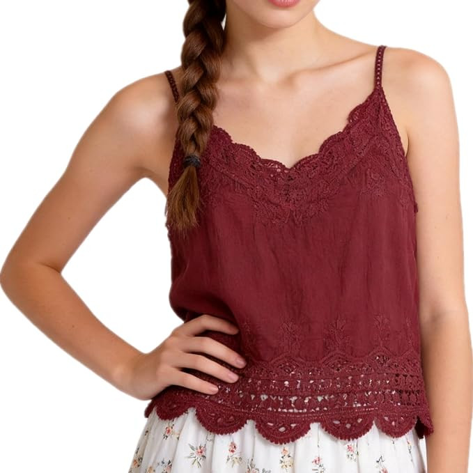 Women's Tank Tops Eyelet Embroidery Sleeveless Spaghetti Strap Tops Scoop NeckCasual Summer | Amazon (US)