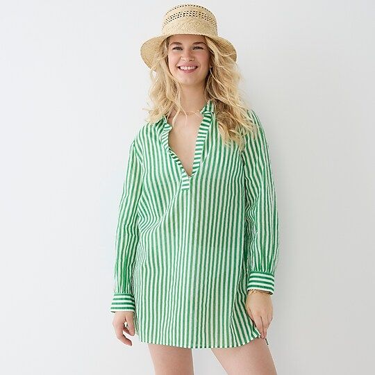 Cotton voile tunic cover-up with side ties in stripe | J.Crew US