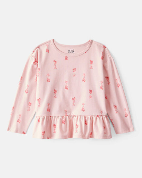 Toddler Girl Ballet Slippers Long-Sleeve Peplum Top - Pink | Carter's Inc