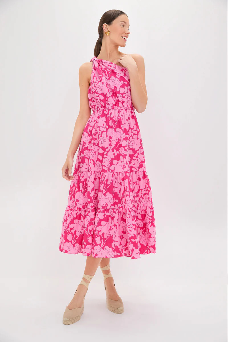 Pink Textured Floral One Shoulder Sybil Maxi Dress | Tuckernuck (US)