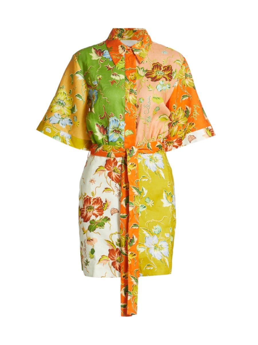 Hotel Lamu Floral Spliced Linen Minidress | Saks Fifth Avenue