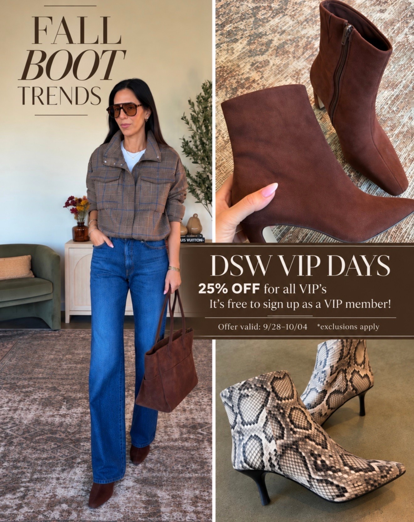 Two trends you’re going to see EVERYWHERE this fall: chocolate brown suede + snakeskin.
I’m linking up some of my favorites, including this faux suede chocolate brown pair with the PERFECT heel height, plus a pop of snakeskin that works with everything from denim to trousers. SO good for fall!
DSW VIP Days code: VIPBUDDY
 25% Off for all VIP’s 
 It’s free to sign up as a VIP member!
 Offer valid: 9/28–10/04
 *exclusions apply
@dsw #MyDSW #ad @Shop.LTK #liketkit