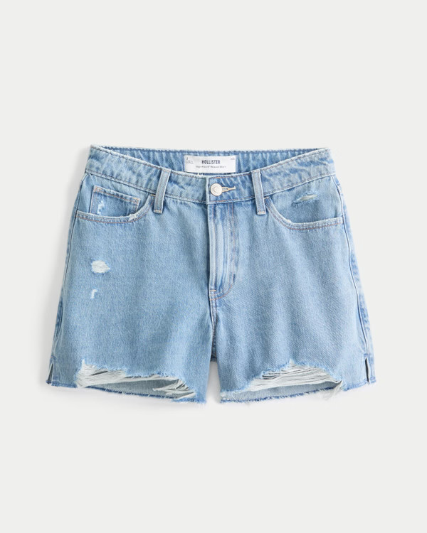 Women's High-Rise Ripped Medium Wash Relaxed Denim Shorts 5" | Women's Bottoms | HollisterCo.com | Hollister (US)